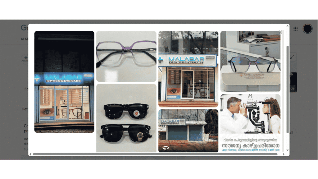Malabar Optics and Eye Care Muthiraparamba Malappuram - Google My Business result by Shaheerali freelance digital marketer Kerala