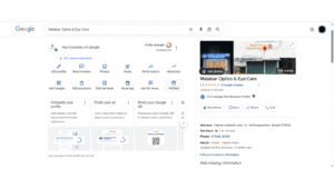 Malabar Optics Eye Care Google Business Profile showing 278 customer interactions - GMB optimisation result by Shaheerali digital marketer Malappuram
